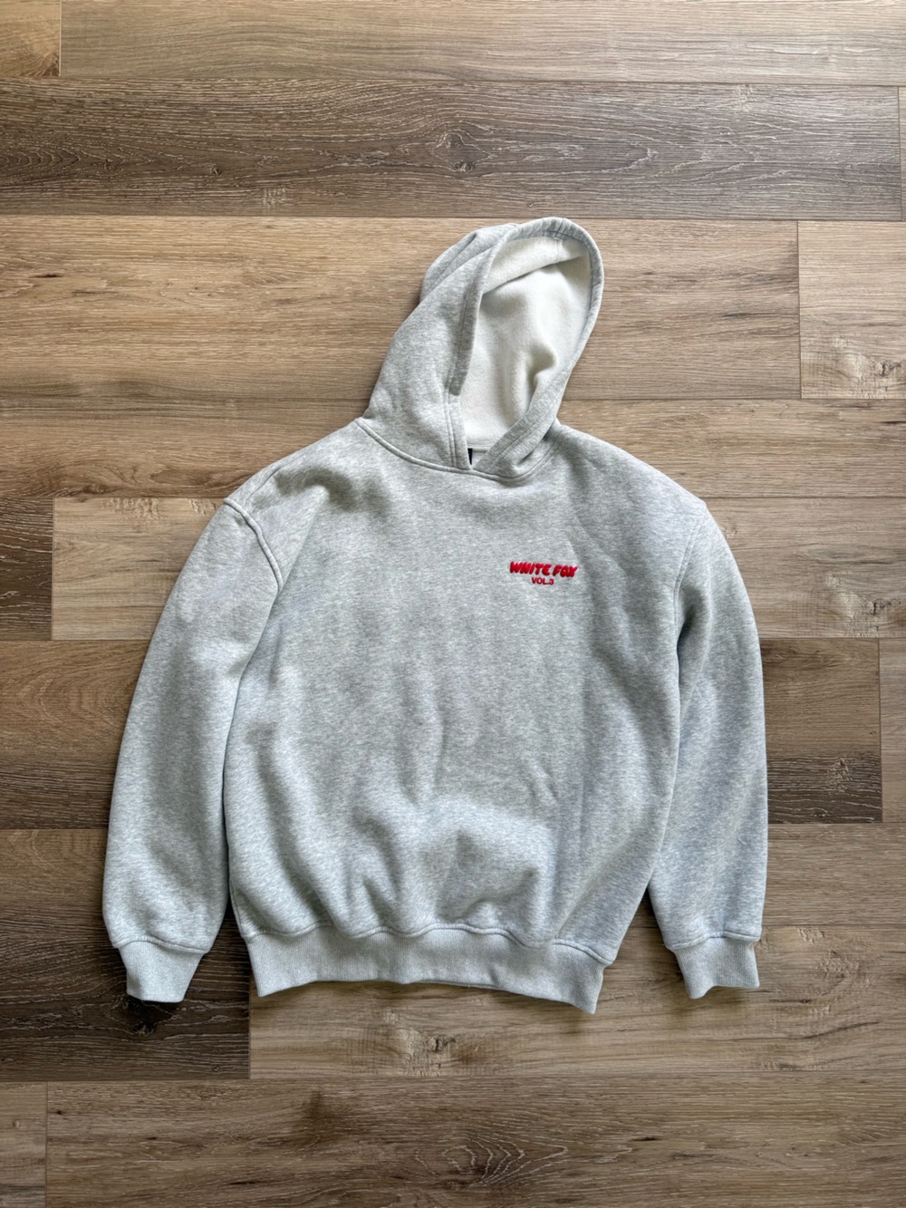 White Fox Boutique Light Gray Hoodie with Red Logo